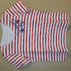 Kim Rogers Women's Size XXL Nautical Style Striped Tee Shirt White, Red, Stars